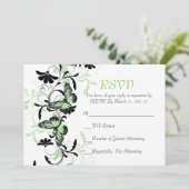 Elégante carte RSVP à papillon vert floral (Debout devant)