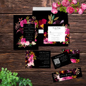 Elégante carte RSVP Black Burgundy Pink Floral Fra