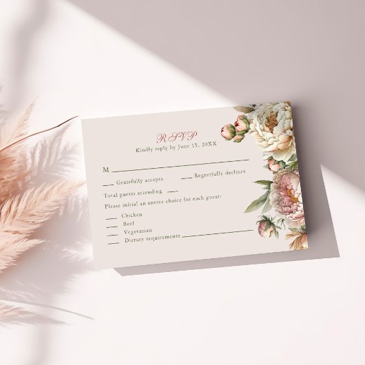 Elégante carte RSVP Blush Watercolor Peonies
