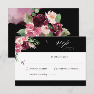 Elégante carte RSVP Burgundy Rose et Noir