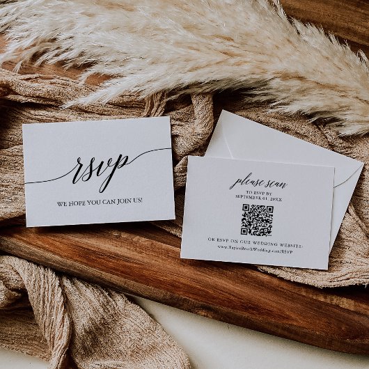 Elégante carte RSVP Code QR Mariage de calligraphi