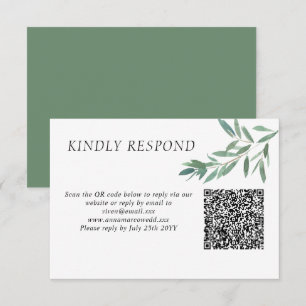 Elégante carte RSVP de code QR Foliage vert