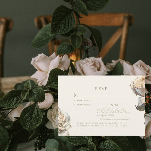 Elégante carte RSVP de mariage à la crème blanche 