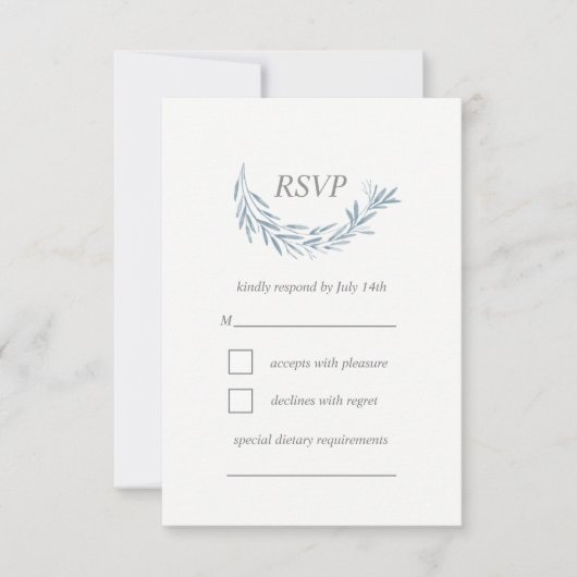 Elégante carte RSVP de mariage avec couronne bleu  (Devant)