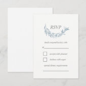 Elégante carte RSVP de mariage avec couronne bleu  (Devant / Derrière)