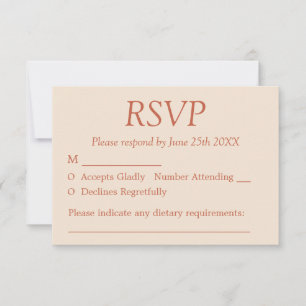 Elégante carte RSVP de mariage beige en terre cuit