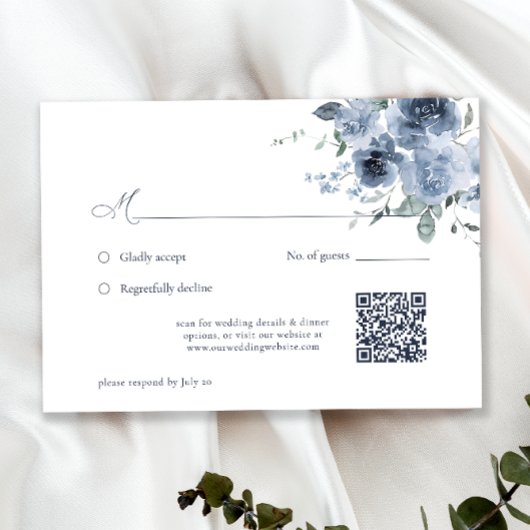 Elégante carte RSVP de mariage bleu floral Dusty