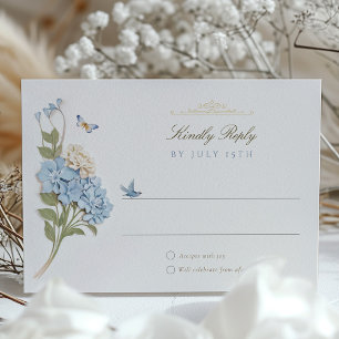 Elégante carte RSVP de mariage Blue Hydrangea