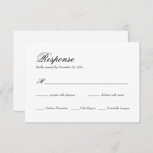 Élégante carte RSVP de mariage classique simple (Devant / Derrière)