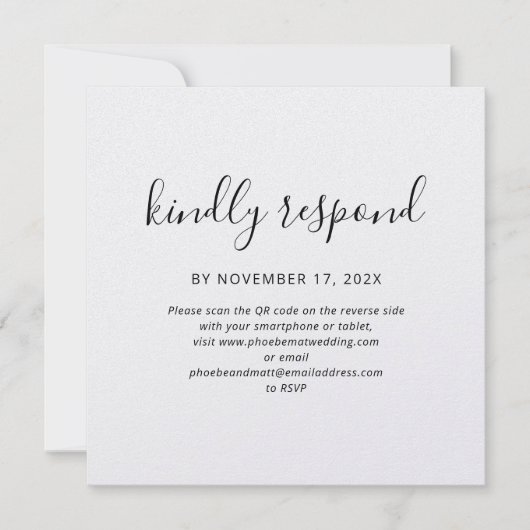 Elégante carte RSVP de mariage de code QR (Devant)