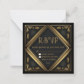 Elégante carte RSVP de mariage en velours noir (Devant)