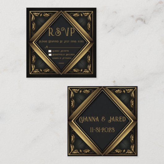 Elégante carte RSVP de mariage en velours noir (Devant / Derrière)