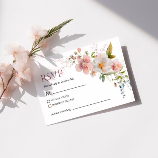 Elégante carte RSVP de mariage Fleur sauvage rusti