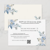 Elégante carte RSVP de mariage floral bleu avec co (Devant / Derrière)