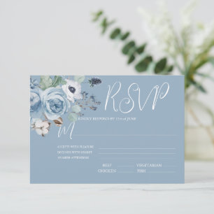 Elégante carte RSVP de mariage floral bleu et blan