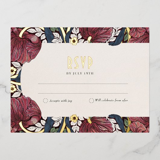 Elégante carte RSVP de mariage Floral Gold (Recto)