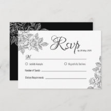 Elégante carte RSVP de mariage floral noir et blan