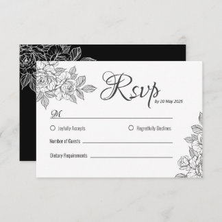 Elégante carte RSVP de mariage floral noir et blan