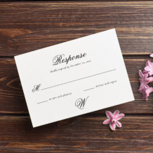 Élégante carte RSVP de mariage initial simple