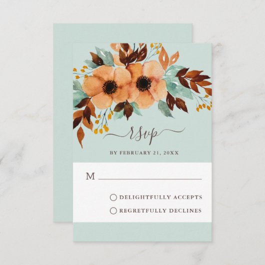 Elégante carte RSVP de mariage vert de la menthe (Devant / Derrière)