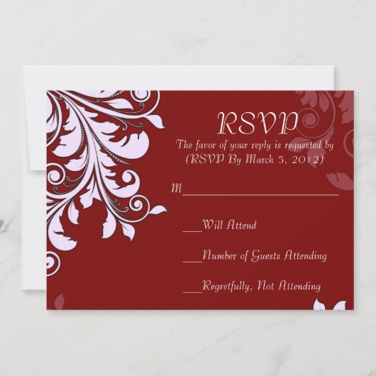 Elégante carte RSVP design Flore rouge (Devant)