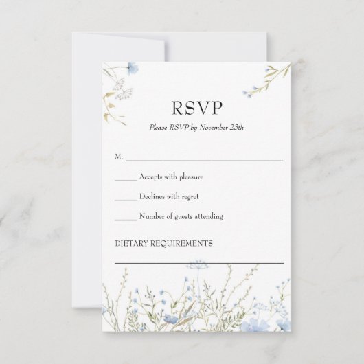 Elégante carte rsvp Fleur sauvage bleu doux Meadow (Devant)
