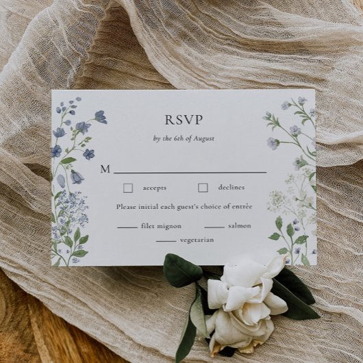 Elégante carte RSVP Fleur sauvage couleur bleu