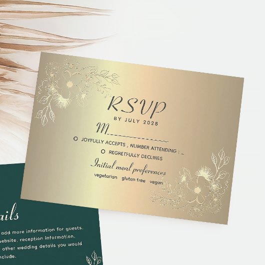 Elégante Carte RSVP Floral Gold Wedding