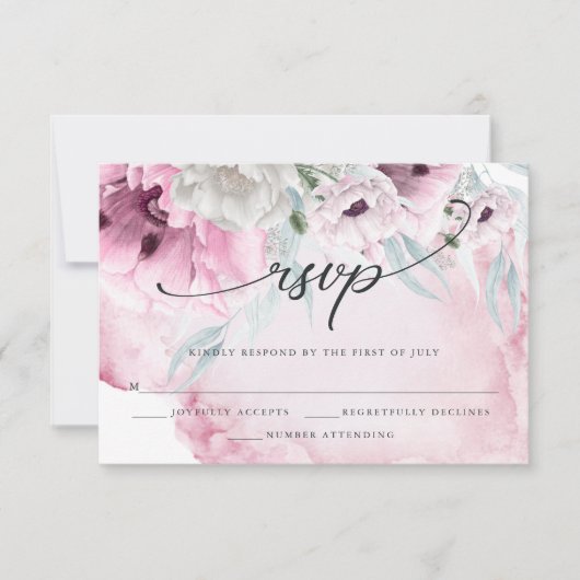 Elégante carte RSVP florale à l'aquarelle rose (Devant)