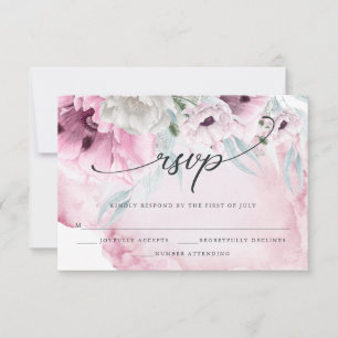 Elégante carte RSVP florale à l'aquarelle rose