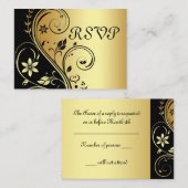 Elégante carte RSVP Gold & Black Floral Scroll (Devant / Derrière)