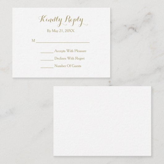 Elégante carte RSVP Gold White Script (Devant / Derrière)