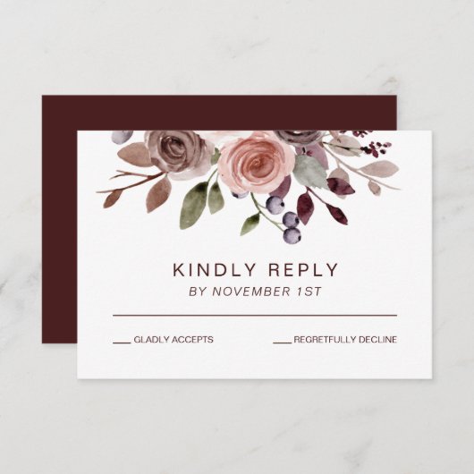 Elégante carte RSVP Mariage de automne floral bord (Devant / Derrière)