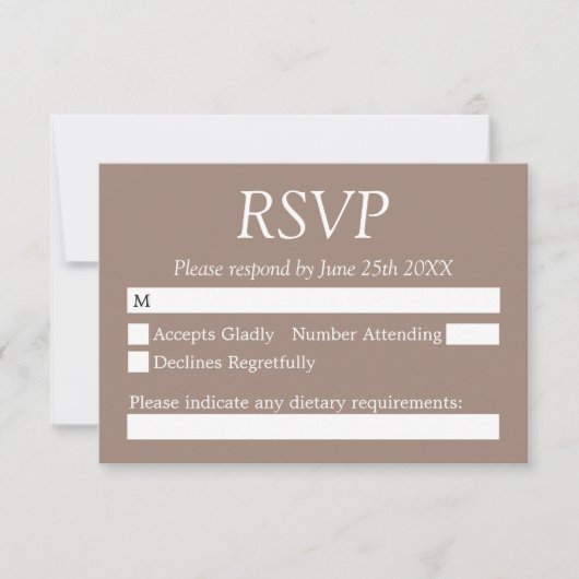 Elégante carte RSVP mariage élégant (Devant)