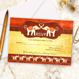Elégante carte RSVP mariage Eléphants blancs asiat