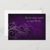 Élégante carte RSVP Mariage en argent violet (Devant / Derrière)