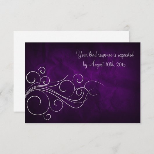 Élégante carte RSVP Mariage en argent violet (Devant / Derrière)