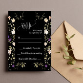 Elégante carte RSVP mariage Fleur sauvage noir