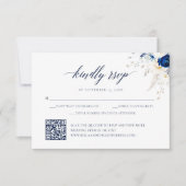 Elégante carte RSVP Mariage Floral bleu QR Code (Devant)