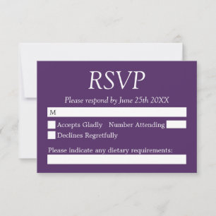 Elégante carte RSVP mariage foncé violet