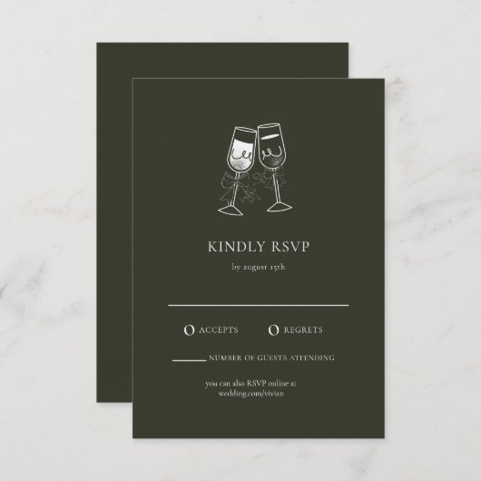 Elégante carte RSVP mariage vert en bois d'olive (Devant / Derrière)