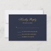 Elégante carte RSVP marine & Gold Script (Devant)