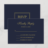Elégante carte RSVP marine & Gold Script (Devant / Derrière)