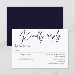 Elégante carte RSVP marine moderne bleu marine
