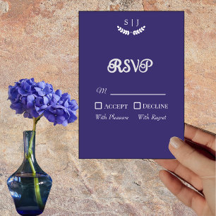 Elégante carte RSVP Monogram Blue Jewel Tone