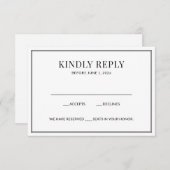 Elégante carte RSVP noir et blanc (Devant / Derrière)