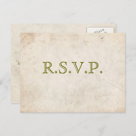 Elégante carte RSVP Parchment Vert (Devant / Derrière)