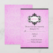 Elégante carte RSVP rose et noir Chic Damask (Devant / Derrière)