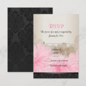 Elégante carte RSVP rose et noire Floral Chic (Devant / Derrière)