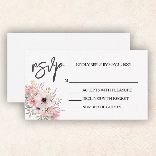 Elégante carte RSVP rose floral blanc